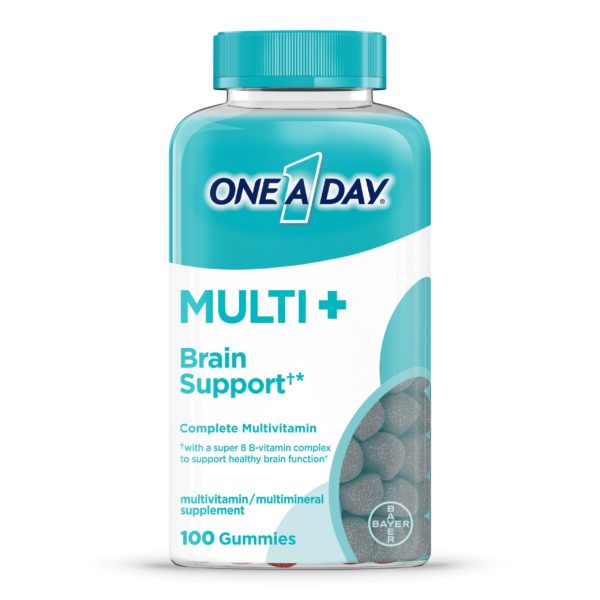 ONE A DAY Multi+ Brain Support Gummies, Multivitamin Gummies for Men & Women with Boost of Brain Support with Super 8 B Vitamin Complex, 100 Count