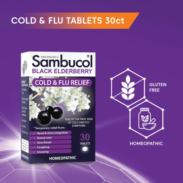 Sambucol Black Elderberry Homeopathic Cold & Flu Relief Tablets  30 count - Image 3