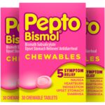 Pepto Bismol Chewable Tablets for Nausea, Heartburn, Indigestion, Upset Stomach, and Diarrhea Relief, Original Flavor