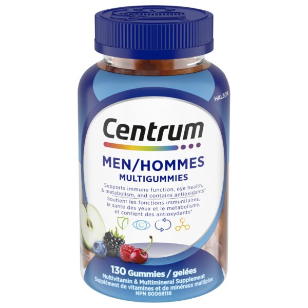 Centrum Men MultiGummies, Multivitamins/Minerals Gummies, Cherry, Berry, and Apple Flavours, 130 Count