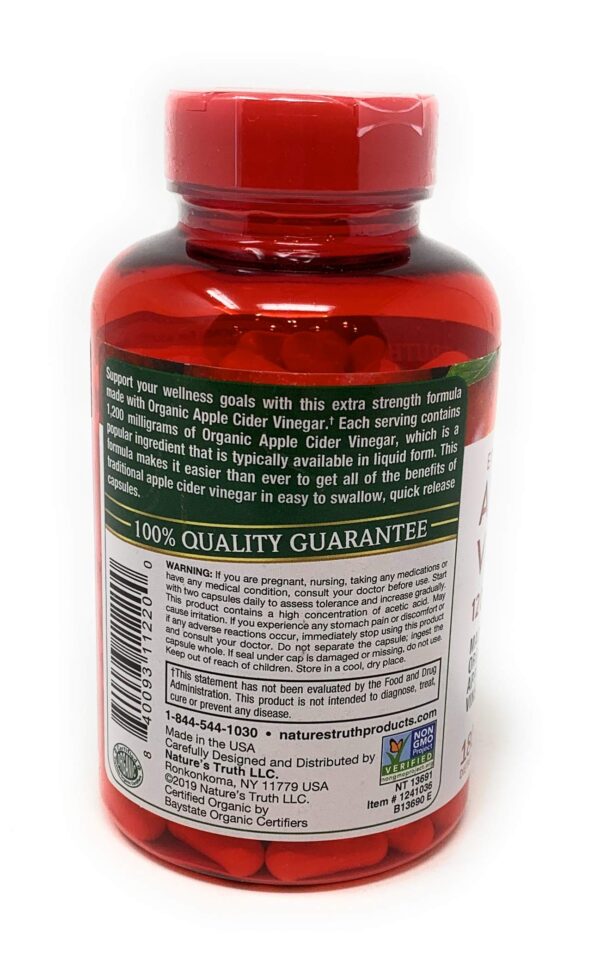 Nature's Truth Apple Cider Vinegar 1200 mg 180 Capsules Natures - Image 4