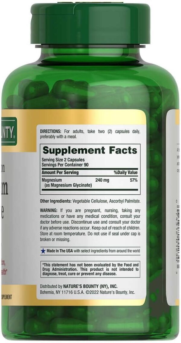 Nature's Bounty High Absorption Magnesium Glycinate 240mg 180 Capsules - Image 2