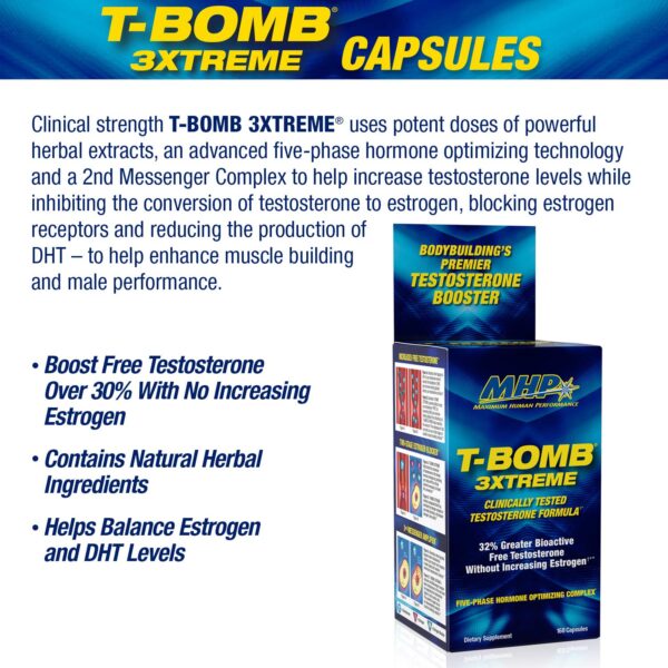 MHP T-Bomb 3xtreme Clinically Tested, Testosterone Booster for Men, Increase Libido, 168 Count - Image 2