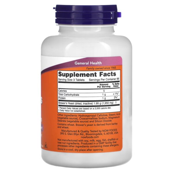 NOW Foods, Brewer’s Yeast, 10 Grain, 650mg, 200 tablets - Image 2